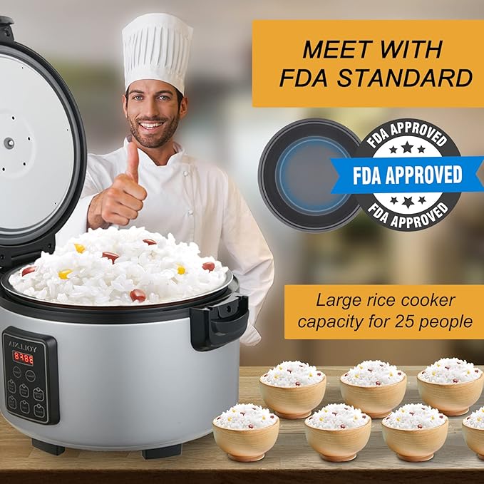 Commercial Large Rice Cooker & food warmer | 13.8QT/65 Cups cooked rice | 1350W Multi-function electric sushi rice cooker | LED Display | Timer Setting | Smart preset from 30 min-24 Hrs