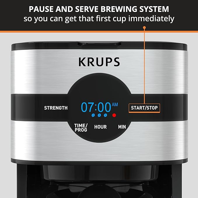 KRUPS Newer Model Drip Coffee Maker, Glass & Digital, Black & Stainless Steel