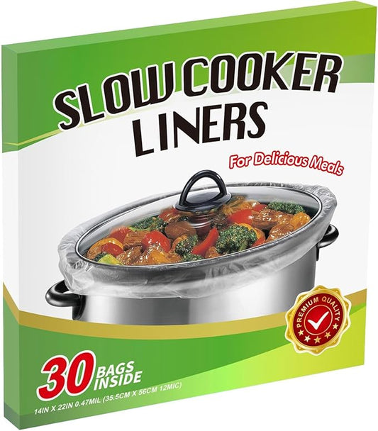 30×Slow Cooker Liners and Cooking Bags, Extra Large Cooking Liner Disposable Pot Bags, Fit 6QT to 10QT for Slow Cooker, Oval & Round Pot 14"x 22" /Bag