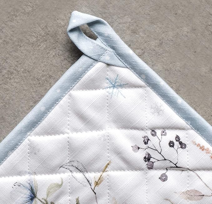 Maison d' Hermine Pot Holders Set 100% Cotton Heat Resistant Potholders 8" x 8" Hot Pads with Loop BBQ, Cooking, Baking, Grilling, Kitchen, Handling Hot Pans (Pack of 2, Ice Florals)