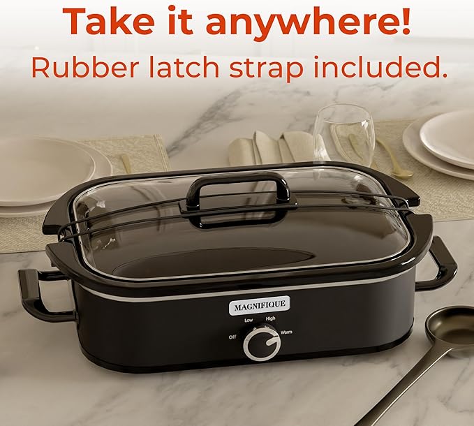 [NEW] MAGNIFIQUE 4-Quart Slow Cooker with Casserole Manual Warm Setting - Perfect Kitchen Small Appliance for Family Dinners, Dishwasher Safe Crock, Black