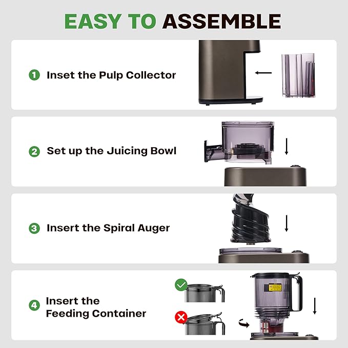 Cold Press Juicer, 5.4" Wide Feed Chute Juicer Machines for Vegetable and Fruit, Slow Masticating Juicer with AC Moter, Easy to Clean, AC-Grey