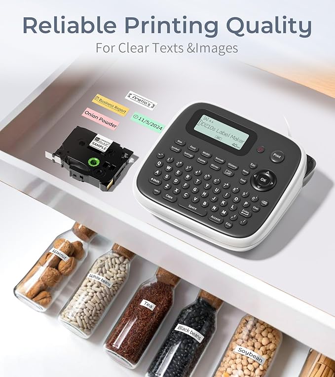 Label Maker Machine with Tapes, Label Makers, Label Maker Waterproof-Labels, Labeler Machine with-Tape 12mm 0.47 Laminated White, D210s Inkless Portable Labeling Machine for Home School Office