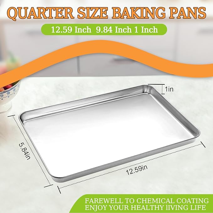 CEKEE Stainless Steel Cookie Sheets for Baking, 2PCS Stainless Steel Baking Sheet, Size 12 x 10 x 0.98 Inch，Heavy Duty & Easy Clean Baking Pans Tray Set