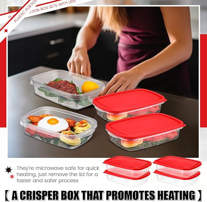 18 Pcs 33 Oz/ 4 Cups Plastic Food Storage Containers with Lids Portion Box Sets with Cover Stackable Plastic Containers with Lids Microwave Freezer Dishwasher Safe (Red)