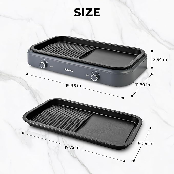 Pukomc Electric Indoor Grill,1500W,Non-Stick Cooking,Adjustable Dual Cooking Zones with,indoor grills electric smokelessSafe for Family, Party, Kitchen Use,gray