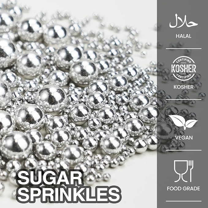 Silver Pearl Sugar Sprinkles for Cake Decorating, 150g/5.29oz Mix Size, Edible Candy Pearls, Cake Decorations, Cupcakes & Cake Toppers, Holiday, Wedding Party, Easter, Christmas Supplies
