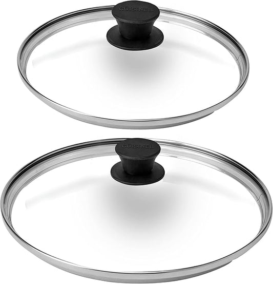 Glass Lids Set - 10" + 12"-Inch / 25.4cm+30.48cm / 264mm + 308mm - Compatible with Lodge Cast Iron - Fully Assembled Tempered Replacement Cover - Oven Safe for Skillets Pots Pans: Universal Cookware