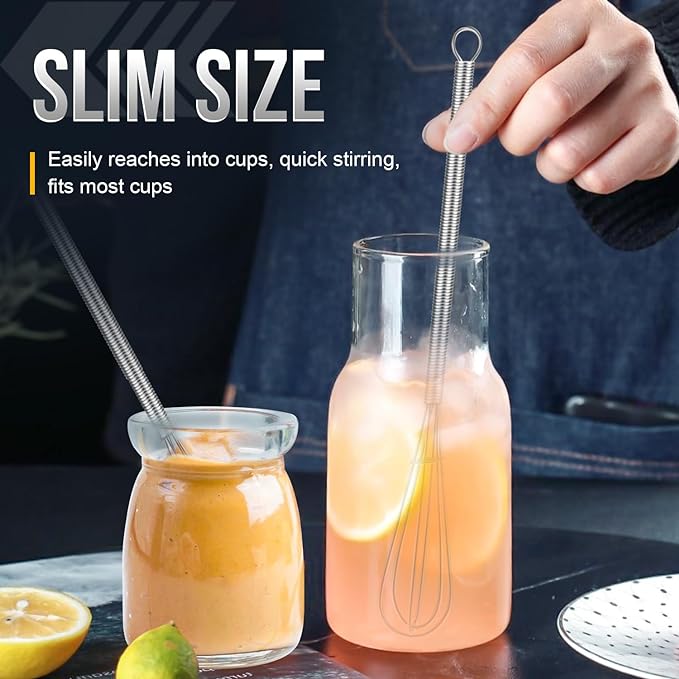 Long Mini Whisks Stainless Steel, Eddeas Skinny Small Whisk 10 inch Tiny Whisk With Long handle for Whisking, Beating, Mixing Sauces, Blending Ingredients Kitchen Small Wisk