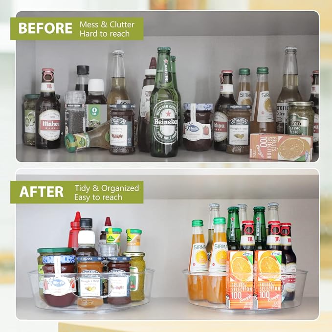 GUZON 2 Pack Lazy Susan Organizer for Cabinet, Upgraded 11.5" Clear Lazy Susan Turntable with Handles and Raised Edge, Rotating Spice Storage for Kitchen, Pantry, Refrigerator, Bathroom, Table