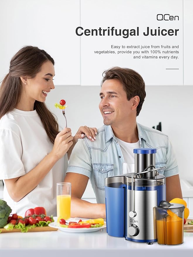 Juicer Machine, 800W Centrifugal Juicer Extractor with Wide Mouth 3” Feed Chute for Fruit Vegetable, Easy to Clean, Stainless Steel, BPA-free (Blue)