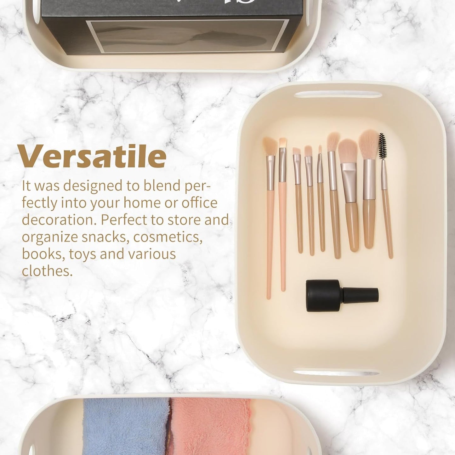 Zopeal Plastic Storage Bins 10 Pcs White Pantry Organizer Bins Small Baskets Storage Containers for Home Kitchen (10 x 7 x 6 Inch)