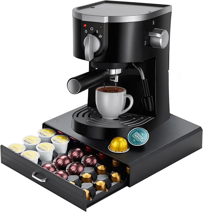 K Cup Holder Drawer 30 Pods Capacity, One Drawer Design for Nespresso/Keurig/Vertuo Pod Holder, Black
