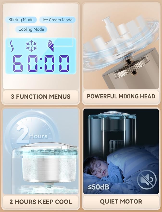 Ice Cream Maker 2.64 Qt, Largest Capacity & Fastest Freezing Ice Cream Machine with Built in Compressor Easy Operate & Clean Ice Cream Maker Machine All Stainless Steel, LCD Digital Display