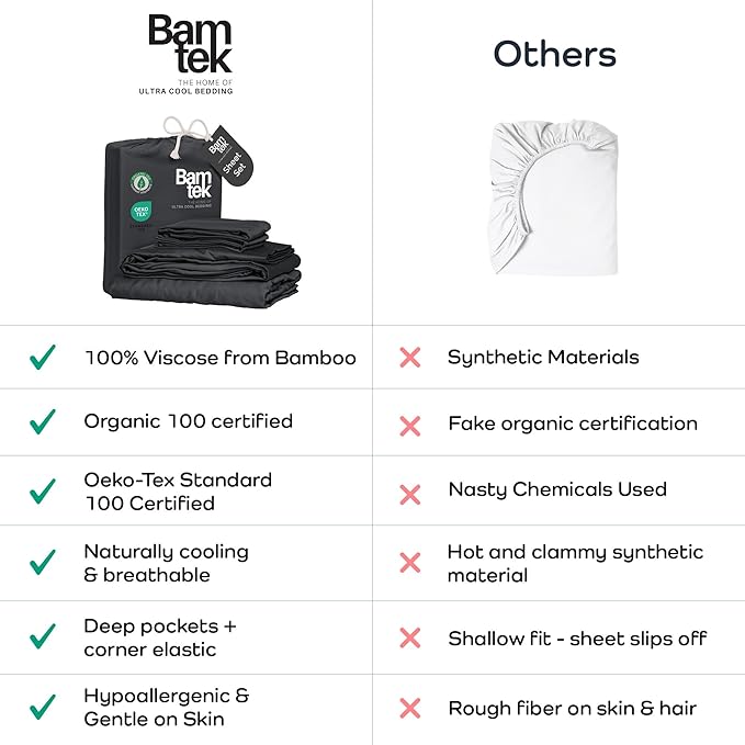 100% Viscose from Bamboo Sheets King Size, Super Soft King Bed Set, 4PC Cooling Sheets for Hot Sleepers, Organically Grown Bedding Sheet, King Size Sheet Set - Charcoal - 76" x 80"