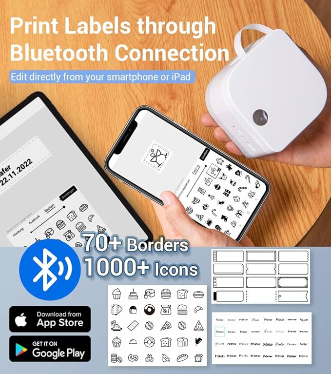 Phomemo P12 PRO Label Maker Machine with Tape, Mini Bluetooth Portable Thermal Labelmaker for School, Office, Organizing, Kitchen, Wireless Small Label Makers with Multiple Templates, White
