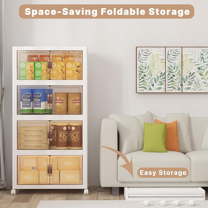 Extra Large Stackable Storage Bins with Lids and Wheels, Foldable Collapsible Closet Organizers,480QT-120QT/30GAL*4Pack Plastic Stackable Storage drawers for bedroom Dorm