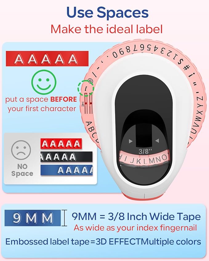 Zodzi Embossing Label Maker Machine with Tapes,Vintage Embossed Label Maker,Retro Label Makers,Old School Manual Embosser with 3 Rolls 3D Embossing Tapes for Nail Swatch Sticks/Office/Home - Pink