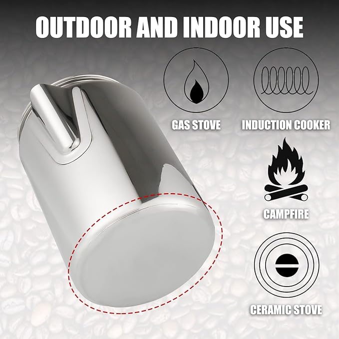 Percolator Coffee Pot Using on Induction Cooker & Campfire Stove, Stainless Steel Camping Coffee Pot Coffee Maker with Tempered Borosilicate Glass Knob Top NO Aluminum NO Plastic 9 Cup