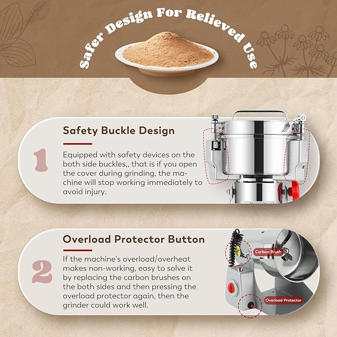 Moongiantgo 2500g Grain Mill Grinder Commercial Spice Grinder 3600W Stainless Steel Electric Pulverizer Dry Grinding Machine for Wheat Corn Rice Pepper Herbs Coffee Beans (2500g Swing, 110V)