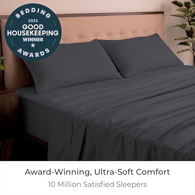 Mellanni California King Sheets Set - 4 PC Iconic Collection Bedding - Hotel Luxury, Extra Soft, Cooling Bed Sheets - Wrinkle, Fade, Stain Resistant (Cal King, Charcoal)