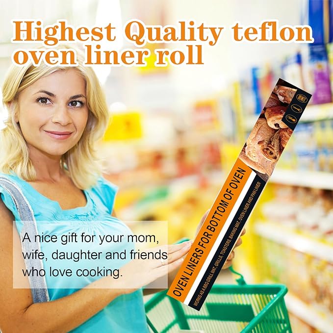 UBeesize 75 Inch Roll Reusable Oven Liners for Bottom of Oven,Thick Heavy Duty Non Stick Teflon Oven Mats Cut to Custom Fit Electric, Gas, Toaster，Convection, Microwave Ovens and Grills