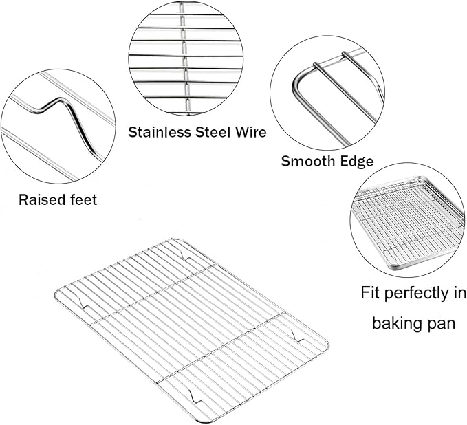TeamFar Baking Tray and Rack Set, Stainless Steel Baking Pan Cookie Sheet with Cooling Rack, 12.5 x 10 x 1 inch, Non Toxic & Healthy, Easy Clean & Dishwasher Safe