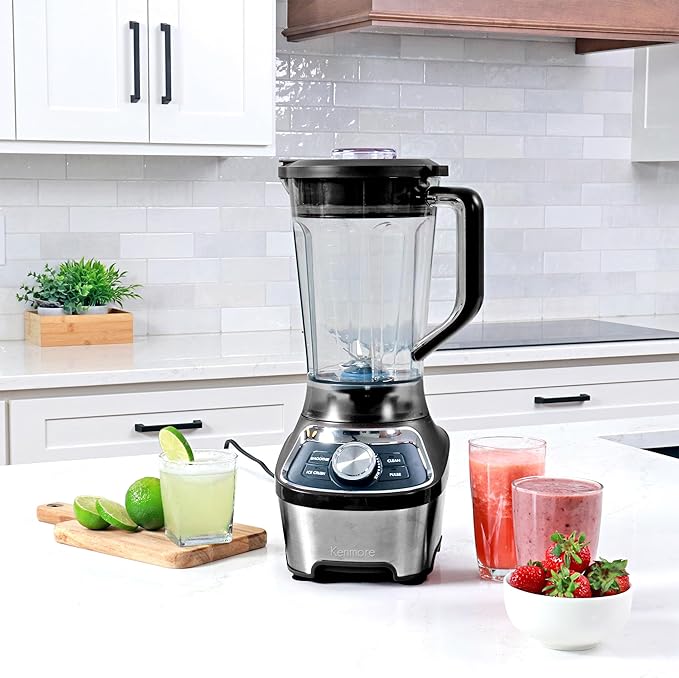 Kenmore Countertop Blender - Electric Mixer, Frozen Smoothie, Shakes, Milkshake, Puree Maker, Licuadora Grinder Kitchen Appliance With Ice Crush & Pulse Function, Dishwasher Safe Glass Pitcher, Black