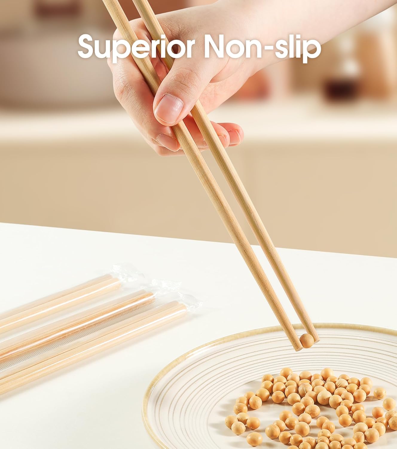 200Pairs Bamboo Chopsticks Disposable | Individually Wrapped | Bulk | Separated | Round | Premium Quality-（9.45in)