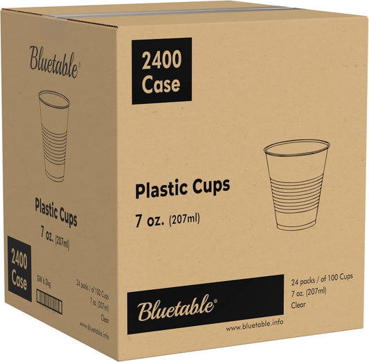 Plastic Cups Bulk Disposable Clear Cups 7 oz - [2400] Count Case - Good For Cold Drinks, Party Cups, Water Cooler Dispenser, Transparent Cups for Juice, Ice Tea, Soda 7oz. Ounce [2400 Pack/Case]