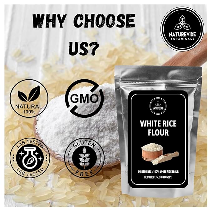 Naturevibe Botanicals White Rice Flour 5lb Premium Quality | Used for Baking and as Thickener