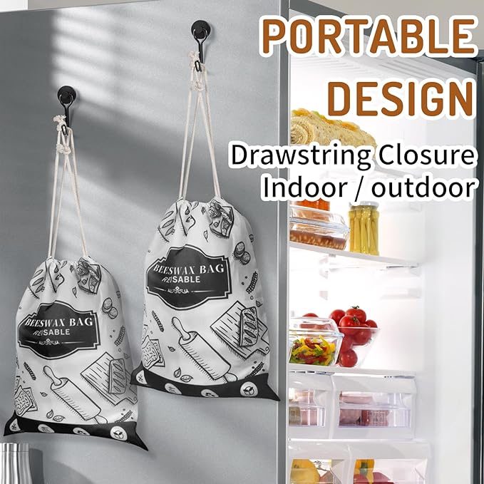 2-Pack Beeswax Bread Bags for Homemade Bread, Black Reusable Sourdough Storage Bags with Premium Beeswax Coating for Loafs Baguette Fresh Keeping,Great Homesteading Essentials and Baking Gifts.