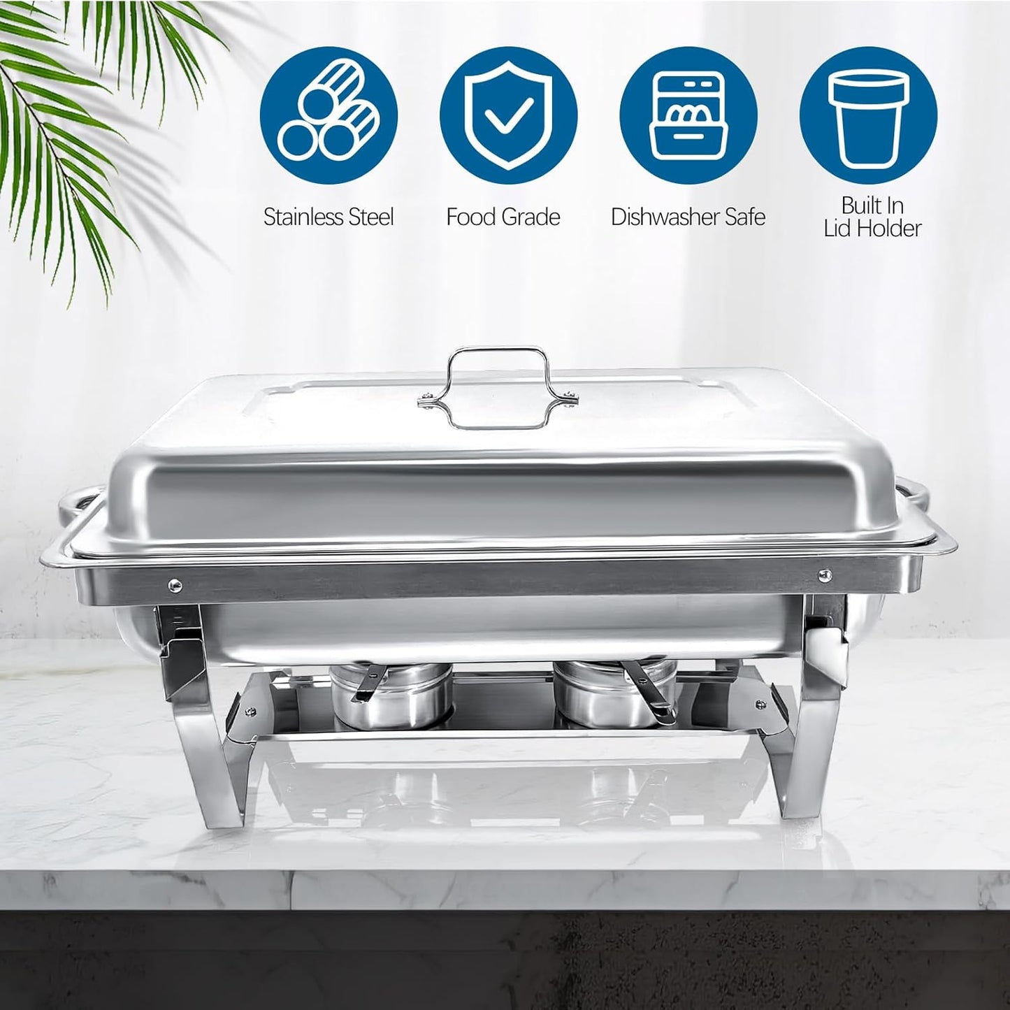 Chafing Dish for Buffet, 8 Pack Stainless Steel Chafing Servers Food Warmer Set with 8QT Half Size Food Pan for Kitchen Party Banquet Dining