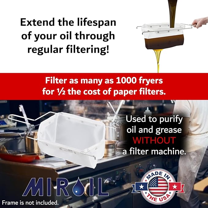 MirOil RB6PS EZ Flow Oil Filter Bag, Maintain Quality & Taste of Fried Food, Reduce Contaminants, Polish, Extends Life of Hot & Cold Cooking Oil Filter Bag for Kitchen, Restaurant(Frame Sold Separate)