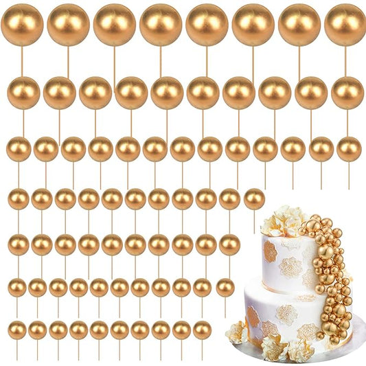 108 Pcs Balls Cake Topper DIY Cupcake Insert Foam Balloons for Cake Baking Wedding Anniversary Birthday Decoration(Gold,Multi Sizes)