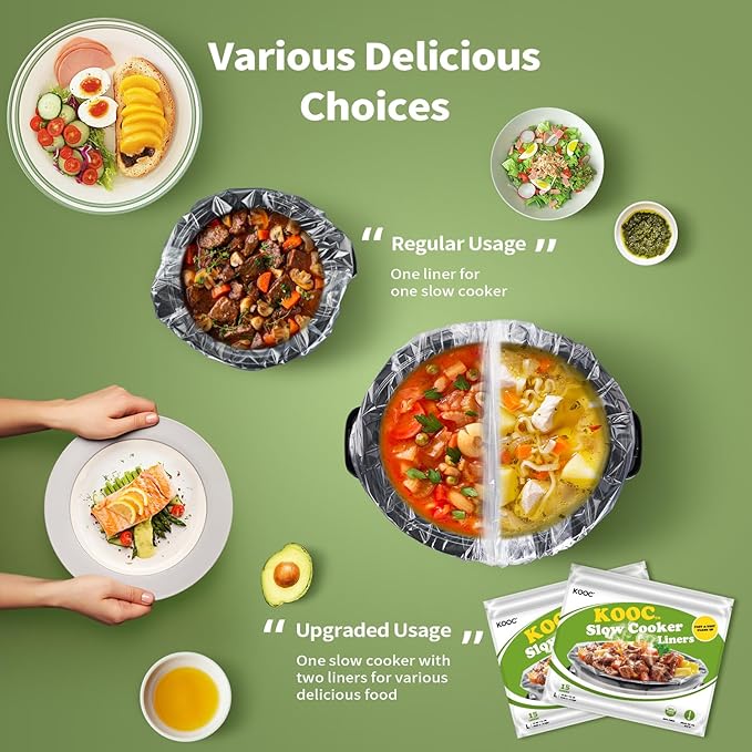 KOOC Slow Cooker Liners 13x21 inch 15 Count Large Size Disposable Pot Liners Cooking Bags Fit 3QT to 8.5QT Pot BPA Free Fresh Locking Seal Design