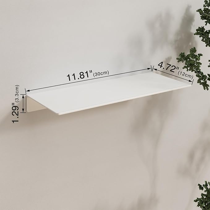 JOOM White Metal Floating Shelf - Floating Shelf, Small Bathroom Shelf, Display Shelves for Wall Storage (12 in)