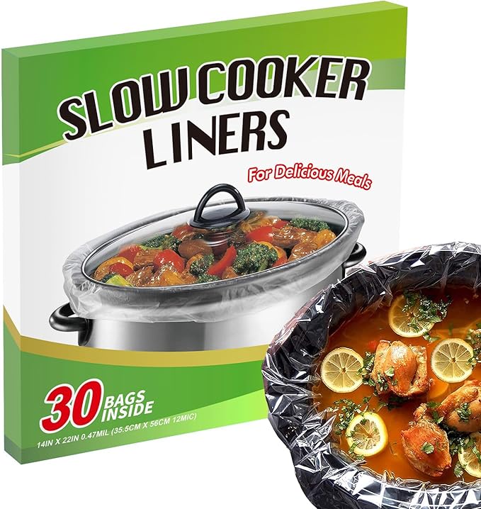 ECOOPTS Slow Cooker Liners (30 Liners), 14" × 22" Pot Liners Fit 6-10 Quarts, Disposable Cooking Bags Suitable for Oval & Round Pot, BPA Free (14" × 22")