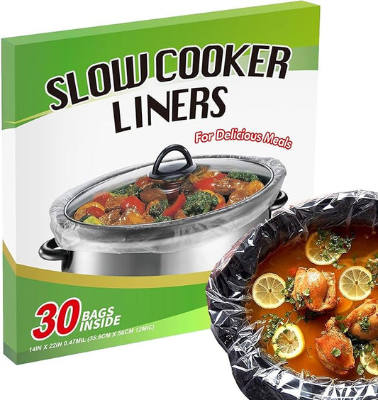ECOOPTS Slow Cooker Liners (30 Liners), 14" × 22" Pot Liners Fit 6-10 Quarts, Disposable Cooking Bags Suitable for Oval & Round Pot, BPA Free (14" × 22")