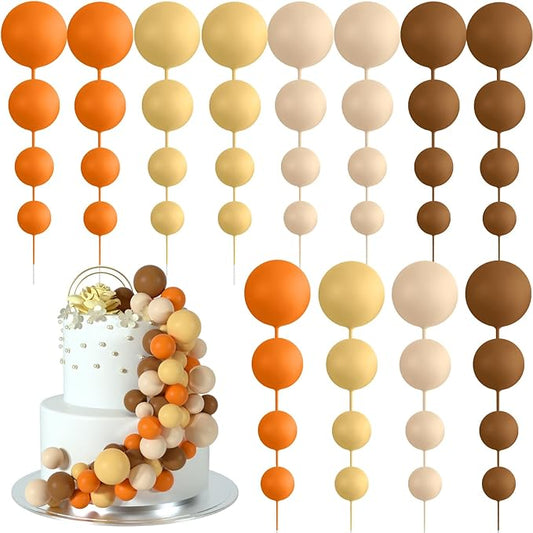 48 Pcs Balls Cake Topper Decorations Balloon Cupcake Toppers Foam Cake Topper Balls Cake Balls Decorations for Birthday Party Wedding Cake Decorating (Orange, Yellow, Apricot, Khaki)