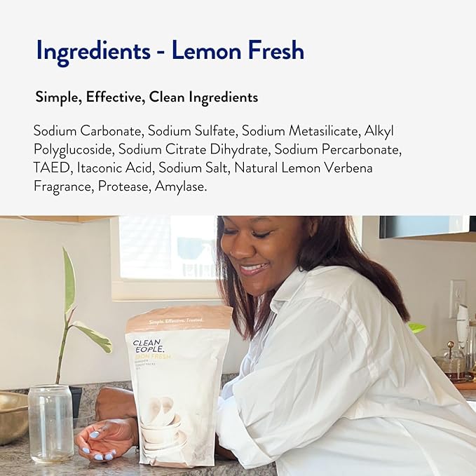 The Clean People Dishwasher Pods - Cuts Grease & Rinses Sparkling Clean - Residue-Free - Phosphate Free Dishwashing Pods (60 Count, Lemon Verbena)