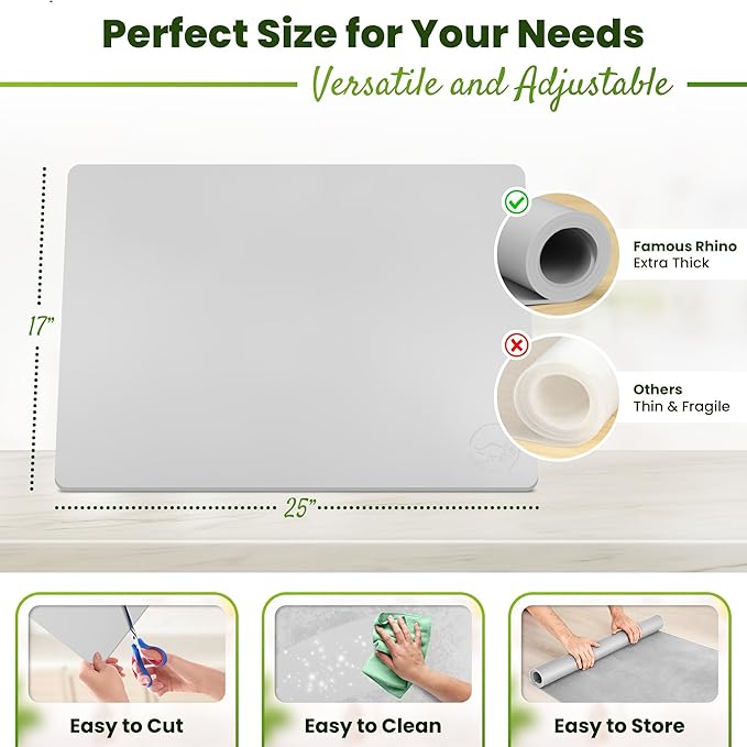 Premium Silicone Mat 25" x 17" Cooking Mat Thick Heat Resistant, Kitchen Counter Mat Waterproof - Coffee Machine, Glass Top Stove Cover Countertop Protector for Air Fryer, Baking mat (Light Grey)