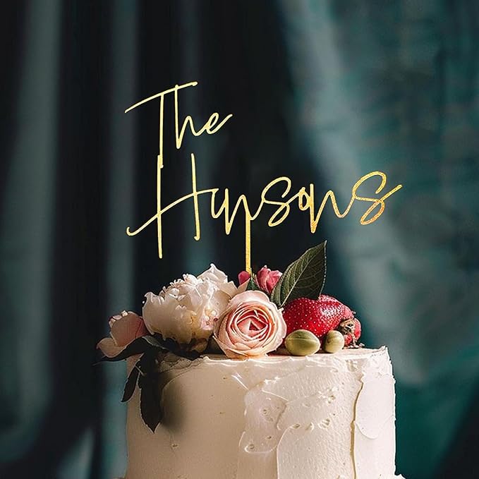 Personalized Wedding Cake Topper, Gold Cake Topper For Wedding, Rustic Weddings Cakes Topper, Personalized Acrylic or Wood Cake Decoration for Engagement, Anniversary, Bridal Shower
