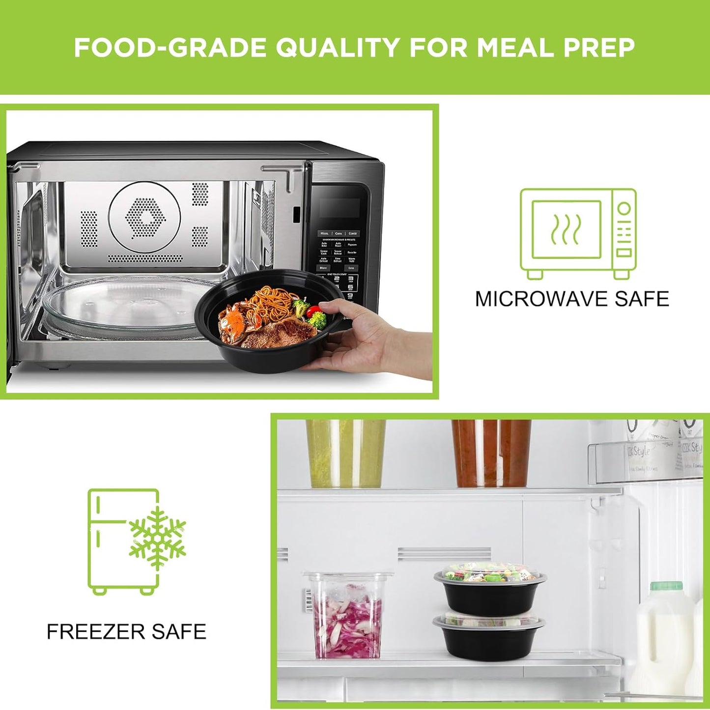 WGCC Meal Prep Containers with Lids - 50Pack 32OZ Meal Bowls, Round To Go Containers, BPA-Free, Freezer & Dishwasher Safe