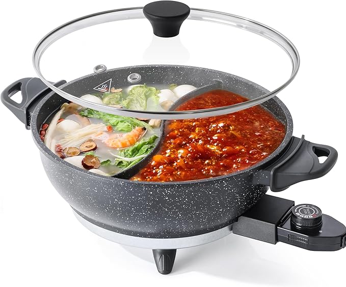 4L Electric Hot Pot with Divider - Dual-Flavor Shabu Shabu Pot with Slow Cooker Function, 1500W, Ideal for Family Meals & Social Gatherings, Black