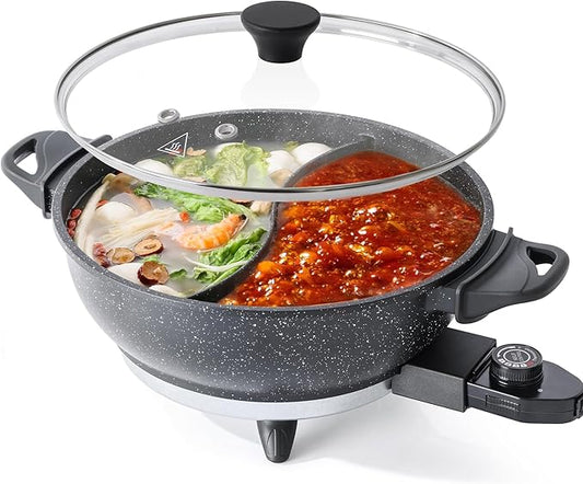 4L Electric Hot Pot with Divider - Dual-Flavor Shabu Shabu Pot with Slow Cooker Function, 1500W, Ideal for Family Meals & Social Gatherings, Black