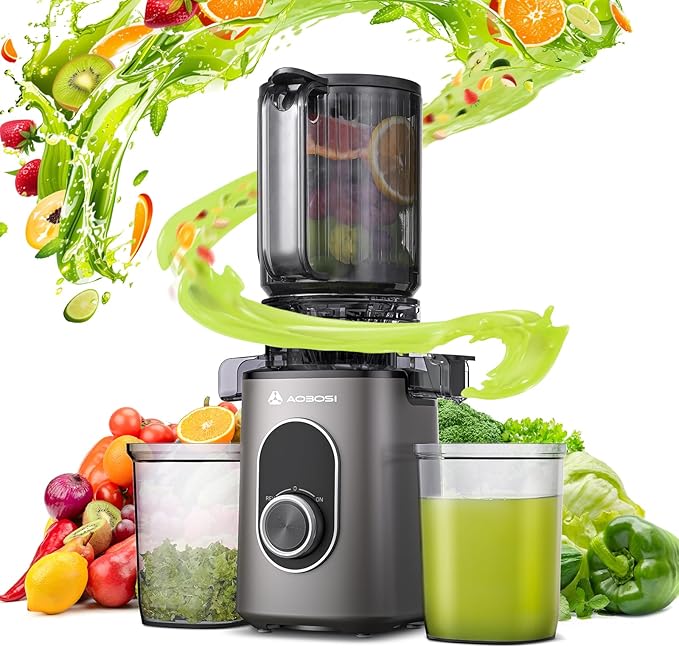 AAOBOSI Cold Press Juicer, 4.35" Large Feed Chute Masticating Juicer Machines (Upgrade) High Juice Yield Slow Juice Extractor fit Fruits &Vegetables, Easy to Clean, New Designed for Home and Travel