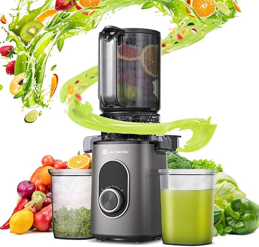 AAOBOSI Cold Press Juicer, 4.35" Large Feed Chute Masticating Juicer Machines (Upgrade) High Juice Yield Slow Juice Extractor fit Fruits &Vegetables, Easy to Clean, New Designed for Home and Travel