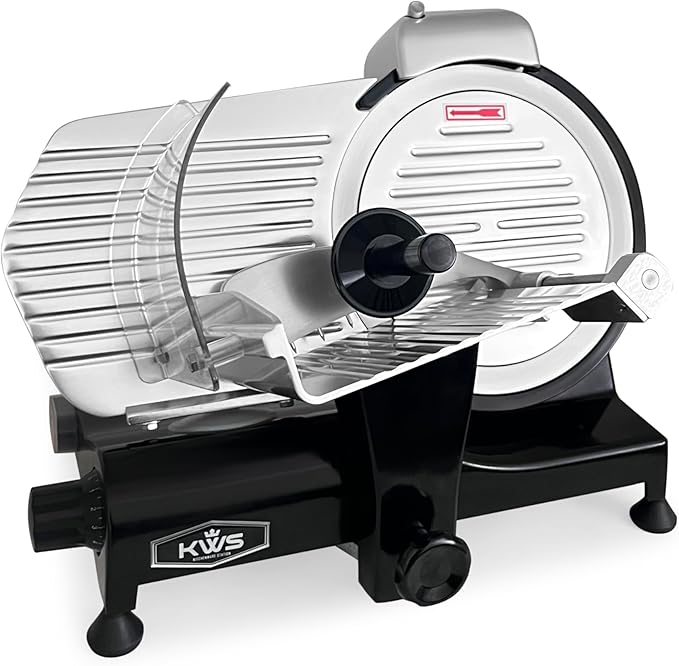 KWS MS-10XS Premium 320W Electric Meat Slicer 10-Inch in Black with 304 Stainless Steel Blade, Frozen Meat/Deli/Cheese/Food Slicer Low Noises Commercial and Home Use [ ETL, NSF Certified ]