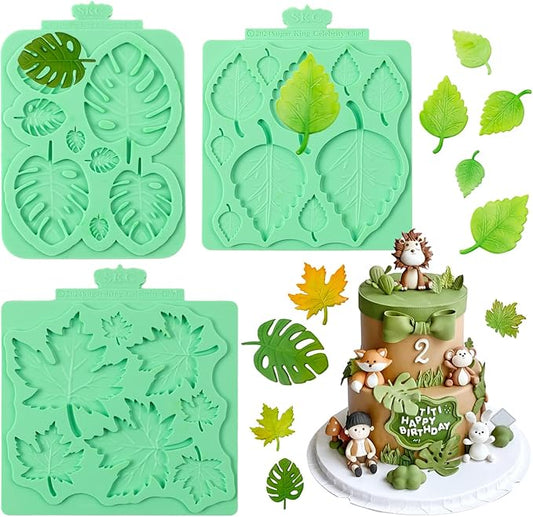 KALAIEN Leaf Molds Silicone,Leaves Chocolate Mold Leaf Fondant Molds Silicone for Clay Crafts Air Dry,3D Candy Gumpaste Moulds Set of 3